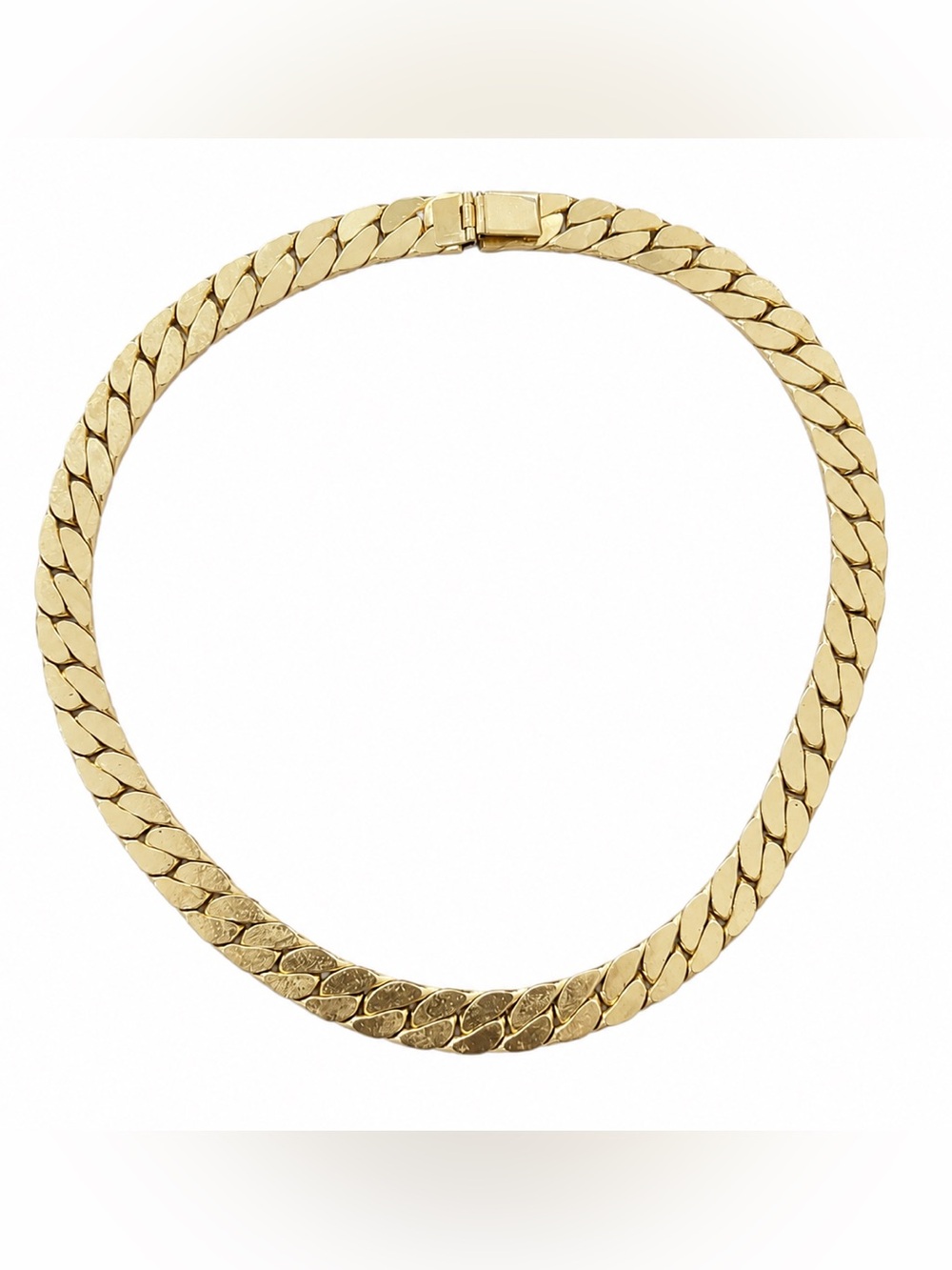 Vintage Gold Tone Flat Curb Chain Choker Necklace Statement Collar